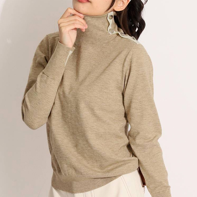 ANSUNESS ネックボタンハイネックニット